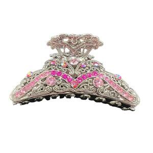 Butterfly Hair Clip with Pink Stones and Silver Filigree Metal